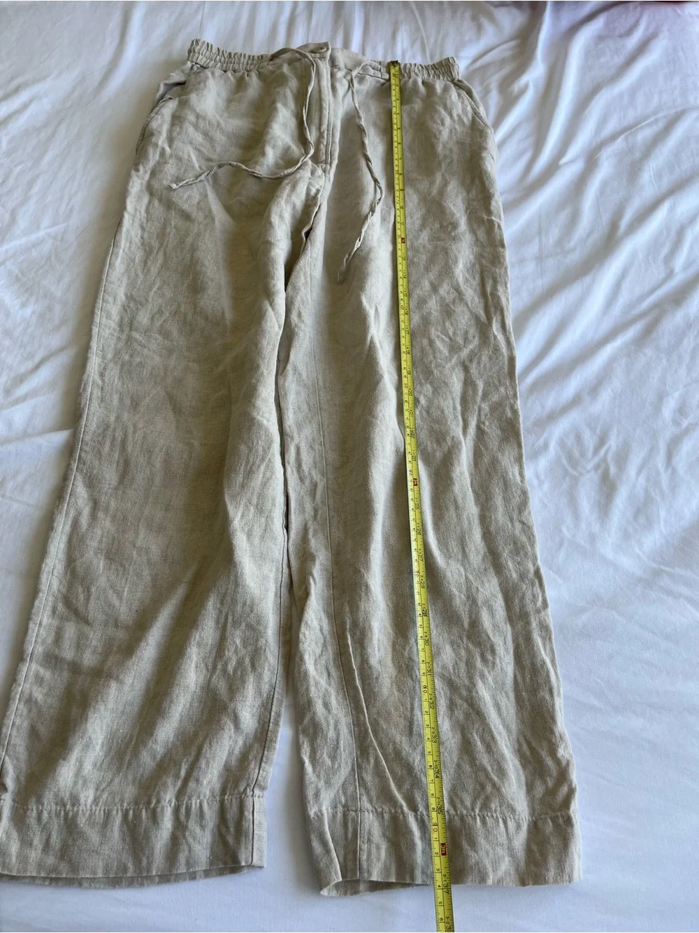 Cos Linen Drawstring Wide-Leg Pants — Beige/Tan size 8